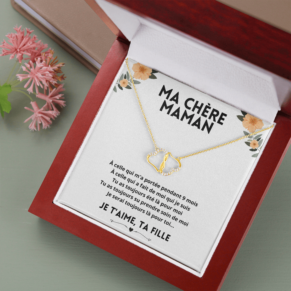 Collier Amour Pur - Or Jaune 10 carats & diamants - Ma chère maman - Je t'aime, ta fille