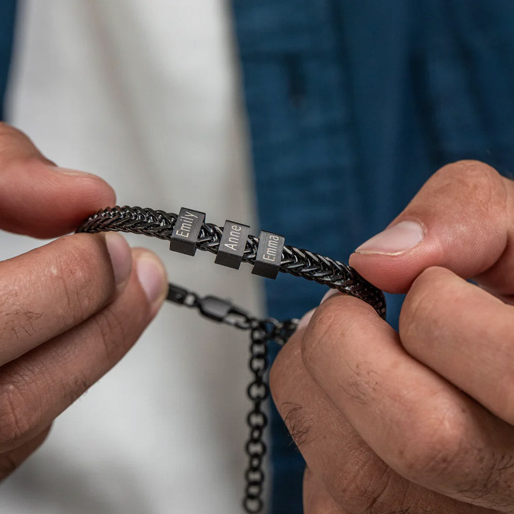 Bracelet Cubain avec prénoms gravés - Au meilleur des Papas, on t'aime.