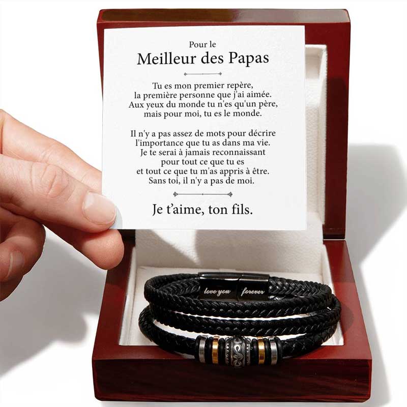 Bracelet tressé en cuir - Meilleur des Papas | Je t'aime, ton fils