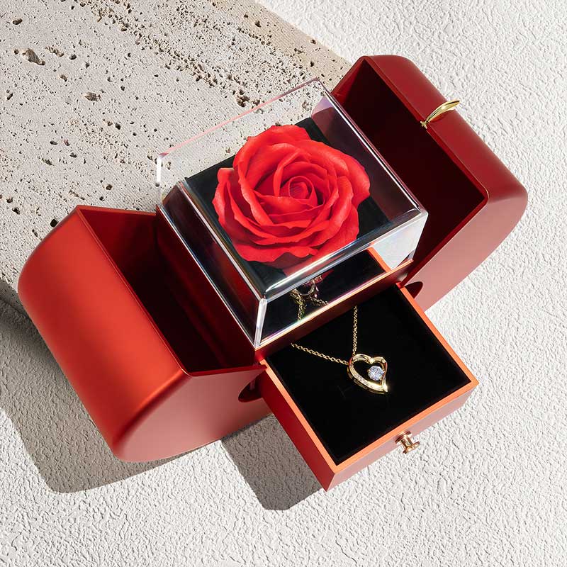 Coffret Rose Éternelle & son Collier d'Amour - À la femme de ma vie - N'oublie jamais...