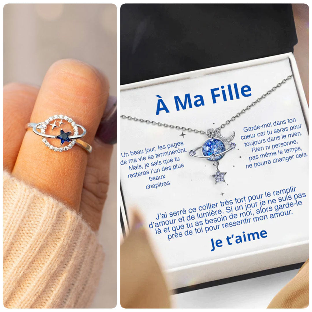 Collier & Bague Amour Étoilé - À Ma Fille - Je t'aime, pour toujours...